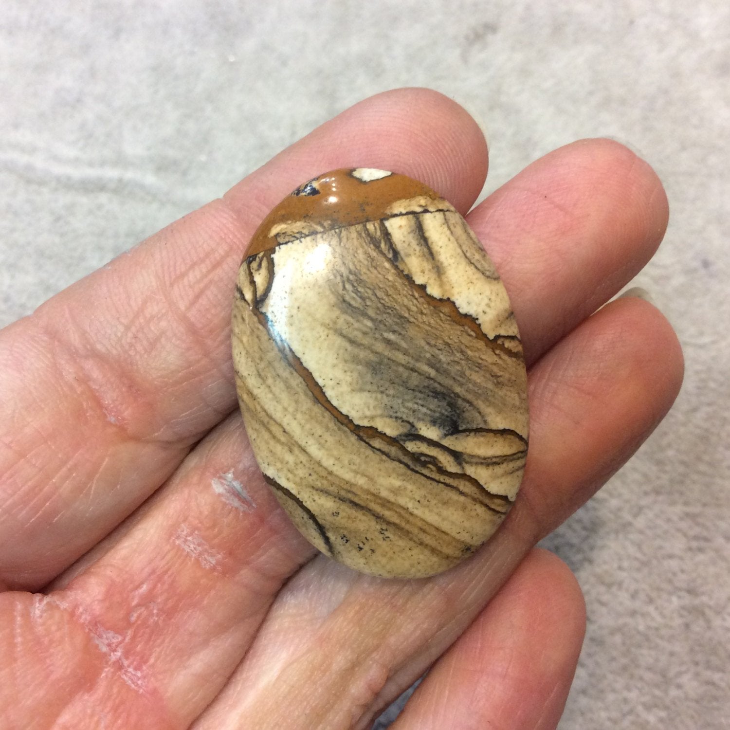 OOAK Natural Picture Jasper Oblong Oval Shaped Flat Back Cabochon - Measuring 27mm x 39.5mm, 5mm Dome Height - High Quality Gemstone Cab