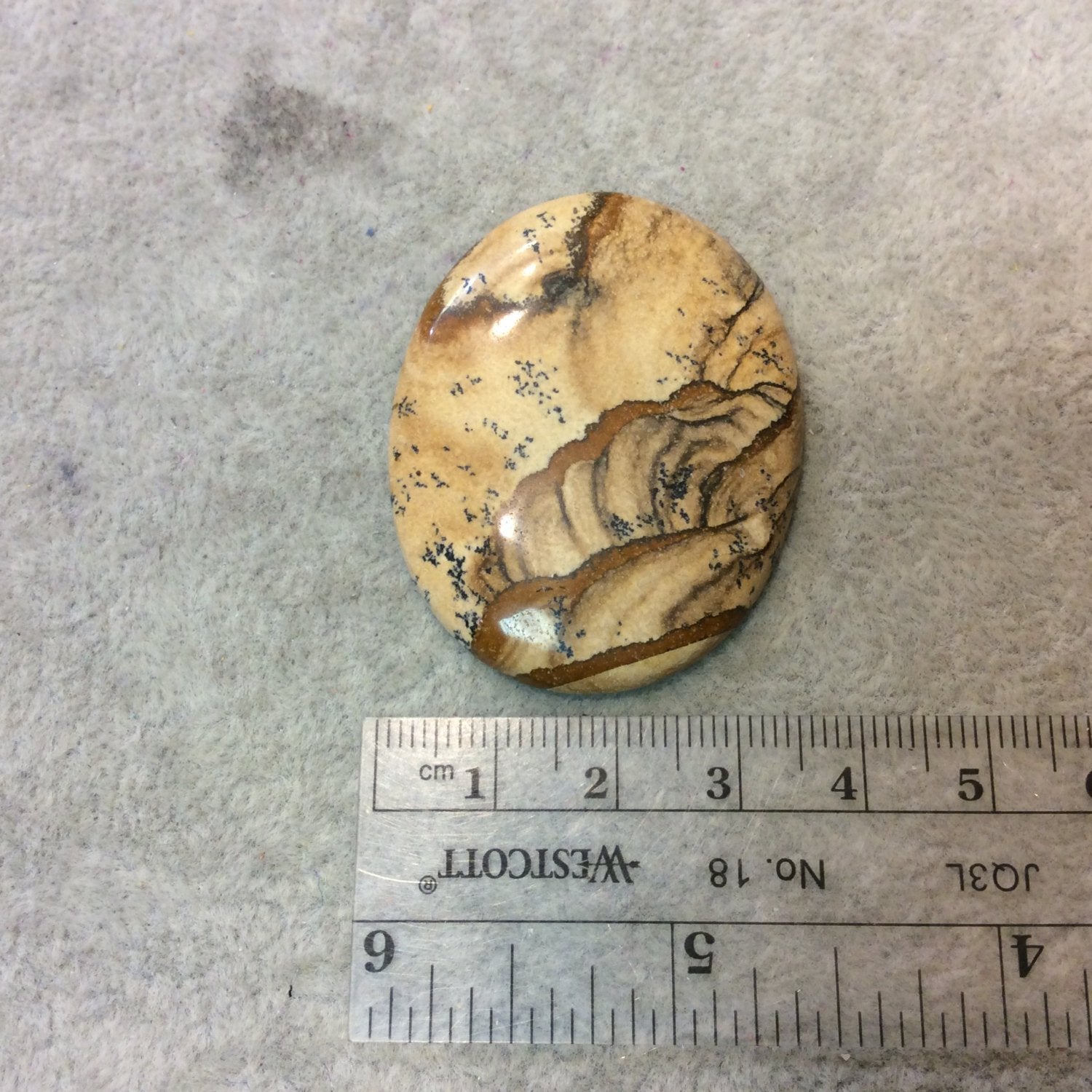 OOAK Natural Picture Jasper Oblong Oval Shaped Flat Back Cabochon - Measuring 36mm x 46mm, 5mm Dome Height - High Quality Gemstone Cab