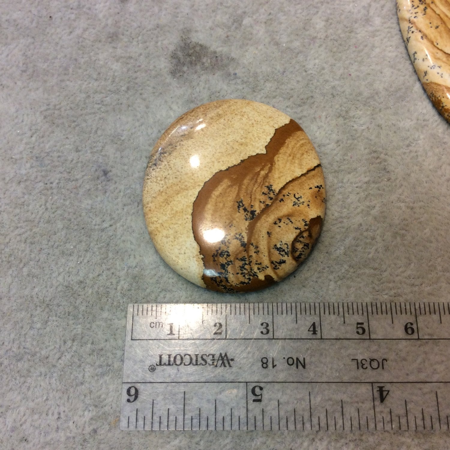OOAK Natural Picture Jasper Oblong Oval Shaped Flat Back Cabochon - Measuring 42mm x 48mm, 5mm Dome Height - High Quality Gemstone Cab