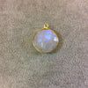 Gold Plated Natural Moonstone Faceted Round/Coin Shaped Copper Bezel Pendant - Measures 18mm x 18mm - Sold Individually, Randomly Chosen