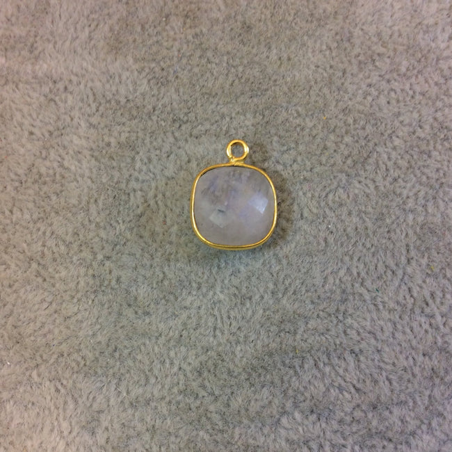 Gold Plated Natural Moonstone Faceted Square Shaped Copper Bezel Pendant - Measures 12mm x 12mm - Sold Individually, Randomly Chosen