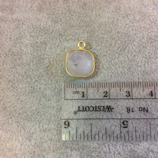 Gold Plated Natural Moonstone Faceted Square Shaped Copper Bezel Pendant - Measures 12mm x 12mm - Sold Individually, Randomly Chosen