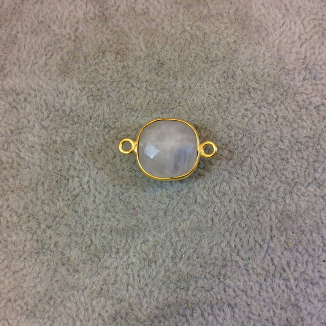 Gold Plated Natural Moonstone Faceted Square Shaped Copper Bezel Connector - Measures 12mm x 12mm - Sold Individually, Randomly Chosen
