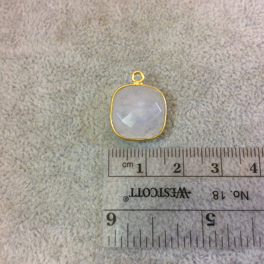 Gold Plated Natural Moonstone Faceted Square Shaped Copper Bezel Pendant - Measures 14mm x 14mm - Sold Individually, Randomly Chosen