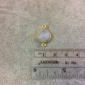 Gold Plated Natural Moonstone Faceted Heart/Teardrop Shaped Copper Bezel Connector - Measures 12mm x 12mm - Sold Individually, Randomly