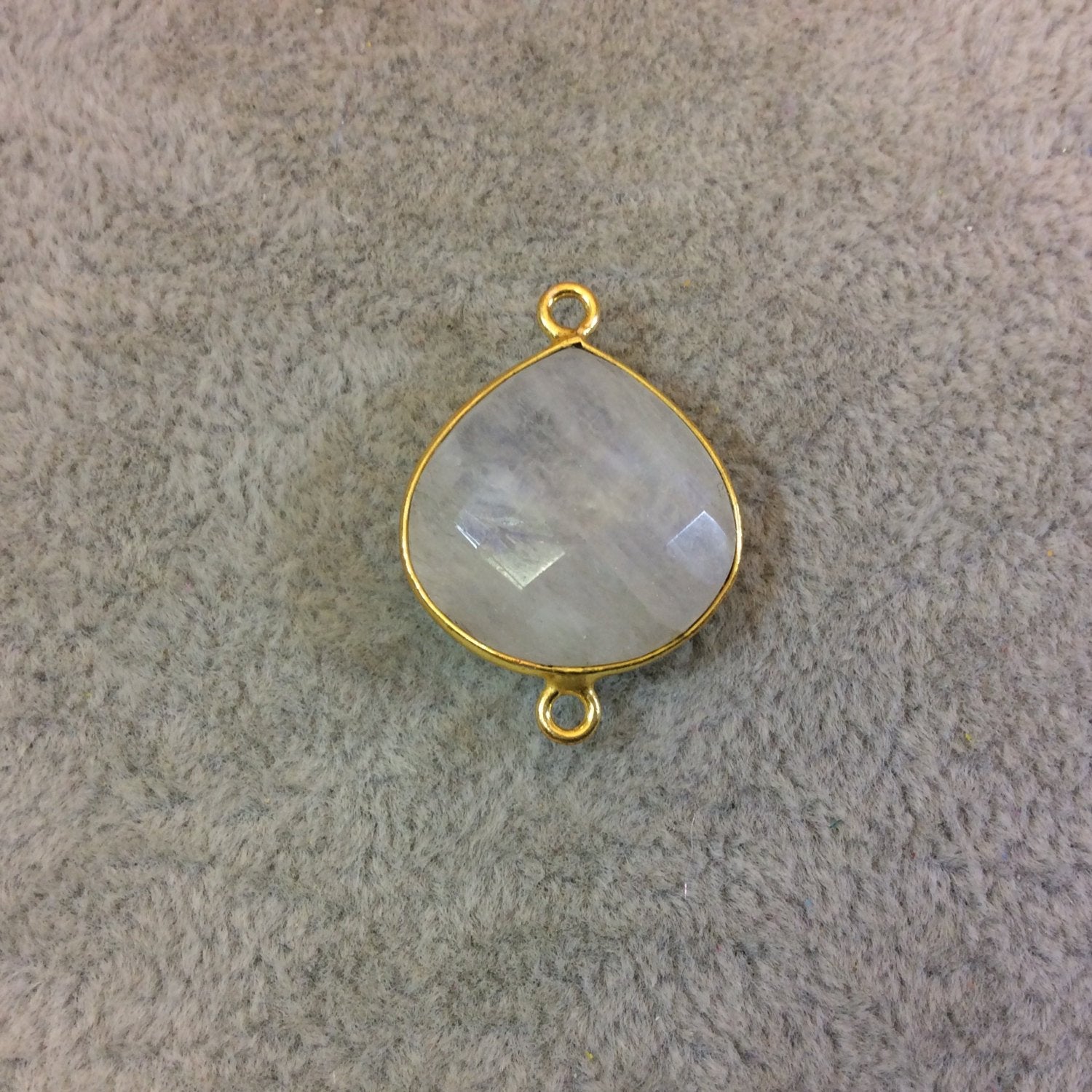 Gold Plated Natural Moonstone Faceted Heart/Teardrop Shaped Copper Bezel Connector - Measures 18mm x 18mm - Sold Individually, Randomly