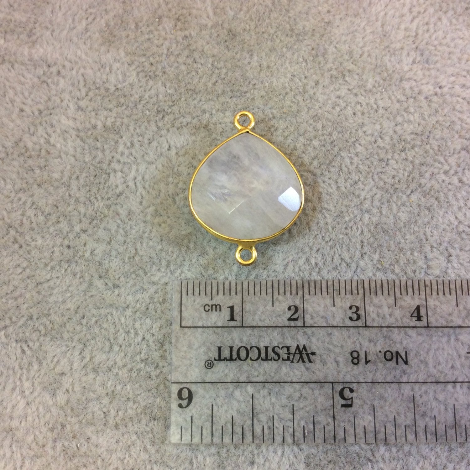 Gold Plated Natural Moonstone Faceted Heart/Teardrop Shaped Copper Bezel Connector - Measures 18mm x 18mm - Sold Individually, Randomly