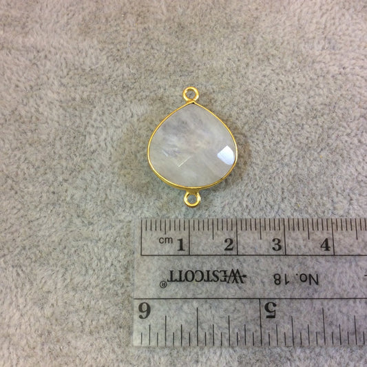 Gold Plated Natural Moonstone Faceted Heart/Teardrop Shaped Copper Bezel Connector - Measures 18mm x 18mm - Sold Individually, Randomly