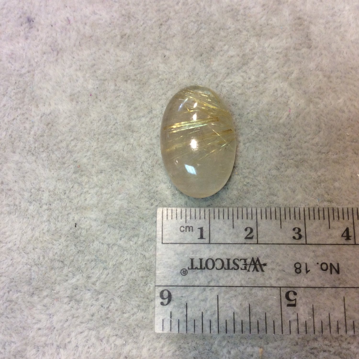 OOAK Natural Golden Rutilated Quartz Oblong Oval Shaped Flat Back Cabochon - Measuring 17mm x 25mm, 7mm Dome Height - High Quality Gemstone
