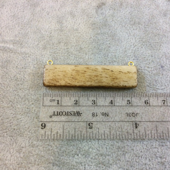 Light Brown Horizontal Rectangle/Bar Shaped Carved Natural Ox Bone Focal Pendant - Measuring 13mm x 54mm Approximately - Sold Individually