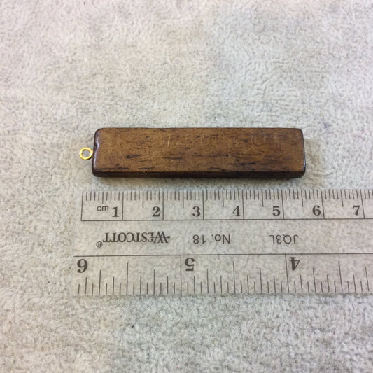 Dark Brown Vertical Rectangle/Bar Shaped Carved Natural Ox Bone Focal Pendant - Measuring 13mm x 54mm Approximately - Sold Individually