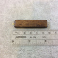 Dark Brown Vertical Rectangle/Bar Shaped Carved Natural Ox Bone Focal Pendant - Measuring 13mm x 54mm Approximately - Sold Individually