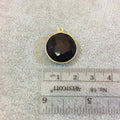 Gold Plated Faceted Hydro (Lab Created) Jet Black Onyx Round/Coin Shaped Bezel Pendant - Measuring 18mm x 18mm - Sold Individually