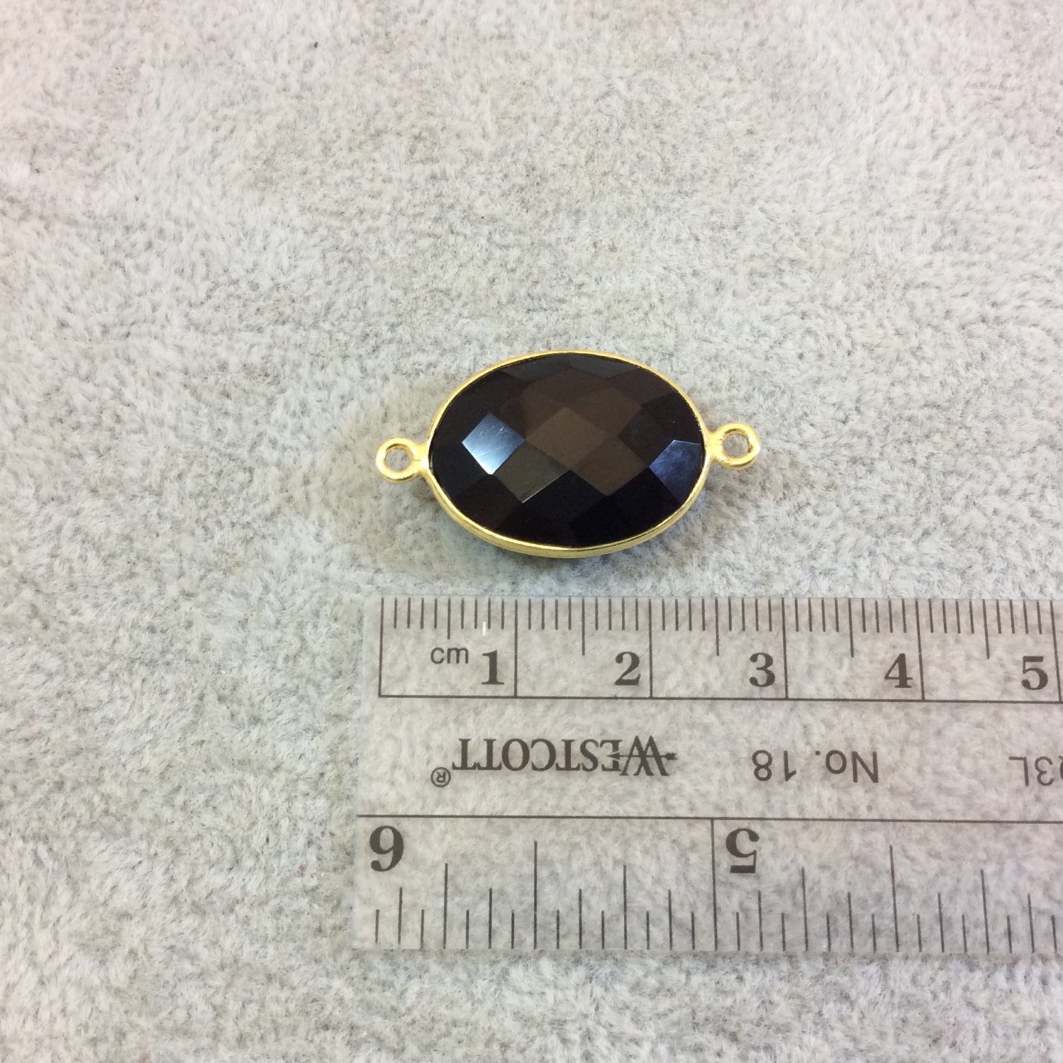 Gold Plated Faceted Hydro (Lab Created) Jet Black Onyx Oblong Oval Shaped Bezel Connector - Measuring 15mm x 20mm - Sold Individually
