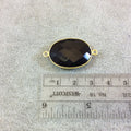Hydro Jet Black Onyx Bezel | Gold Plated Faceted (Lab Created) Oblong Oval Shaped Bezel Connector - Measuring 18mm x 25mm -Sold Individually
