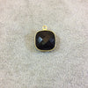 Gold Plated Faceted Hydro (Lab Created) Jet Black Onyx Square Shaped Bezel Pendant - Measuring 15mm x 15mm - Sold Individually