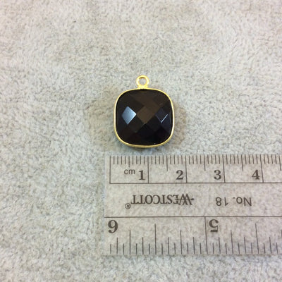 Gold Plated Faceted Hydro (Lab Created) Jet Black Onyx Square Shaped Bezel Pendant - Measuring 15mm x 15mm - Sold Individually