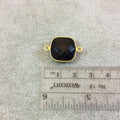 Gold Plated Faceted Hydro (Lab Created) Jet Black Onyx Square Shaped Bezel Connector - Measuring 15mm x 15mm - Sold Individually