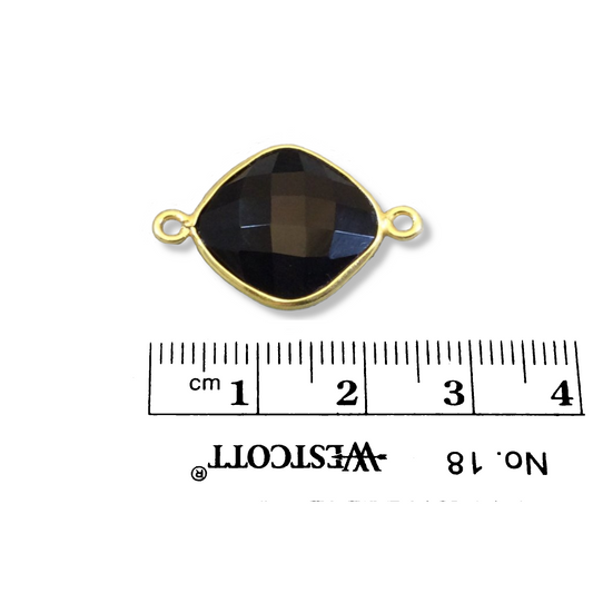 Gold Plated Faceted Hydro (Lab Created) Jet Black Onyx Diamond Shaped Bezel Connector - Measuring 15mm x 15mm - Sold Individually