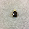 Gold Plated Faceted Hydro (Lab Created) Jet Black Onyx Pear/Teardrop Shaped Bezel Pendant - Measuring 10mm x 15mm - Sold Individually