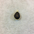 Hydro Jet Black Onyx Bezel | Gold Plated Faceted (Lab Created) Pear Teardrop Shaped Pendant - Measuring 12mm x 16mm - Sold Individually