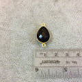 Gold Plated Faceted Hydro (Lab Created) Jet Black Onyx Heart/Teardrop Shaped Bezel Connector - Measuring 12mm x 16mm - Sold Individually