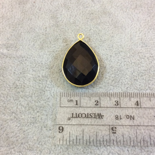 Gold Plated Faceted Hydro (Lab Created) Jet Black Onyx Pear/Teardrop Shaped Bezel Pendant - Measuring 18mm x 25mm - Sold Individually