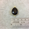 Gold Plated Faceted Hydro (Lab Created) Jet Black Onyx Heart/Teardrop Shaped Bezel Connector - Measuring 18mm x 25mm - Sold Individually