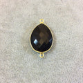 Gold Plated Faceted Hydro (Lab Created) Jet Black Onyx Heart/Teardrop Shaped Bezel Connector - Measuring 18mm x 25mm - Sold Individually