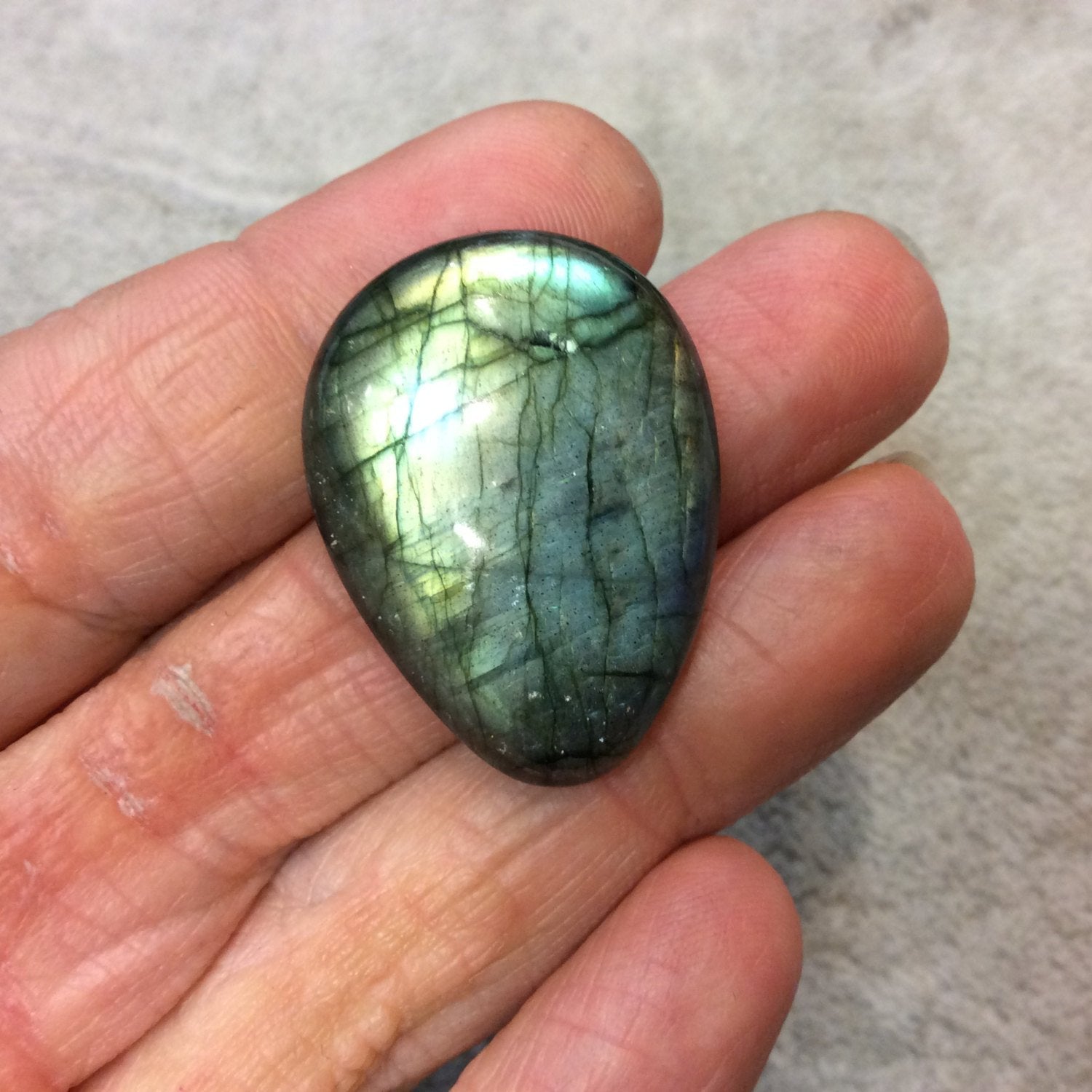 SPECIAL BATCH - AAA Pear/Teardrop Shaped Blue/Green Labradorite Domed Back Cabochon - Measuring 24mm x 32mm, 9mm Dome Height - Gemstone Cab