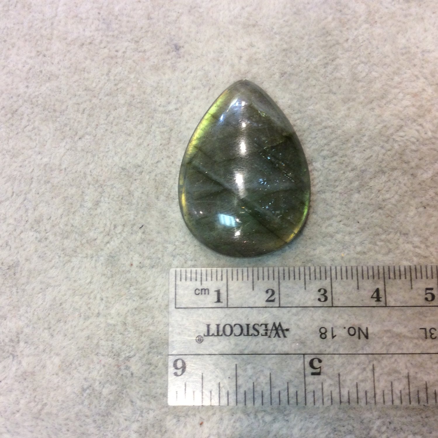 SPECIAL BATCH - AAA Pear/Teardrop Shaped Green Labradorite Flat Back Cabochon - Measuring 26mm x 35mm, 7mm Dome Height - Gemstone Cab