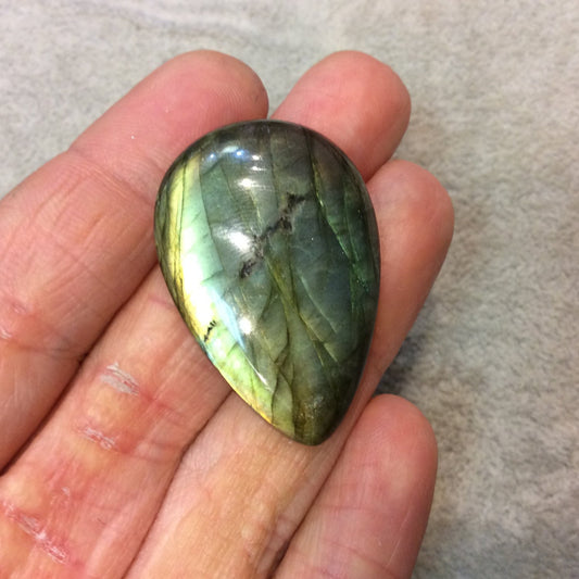 SPECIAL BATCH - AAA Pear/Teardrop Shape Green/Orange Labradorite Domed Back Cabochon - Measuring 26mm x 39mm, 8mm Dome Height - Gemstone Cab
