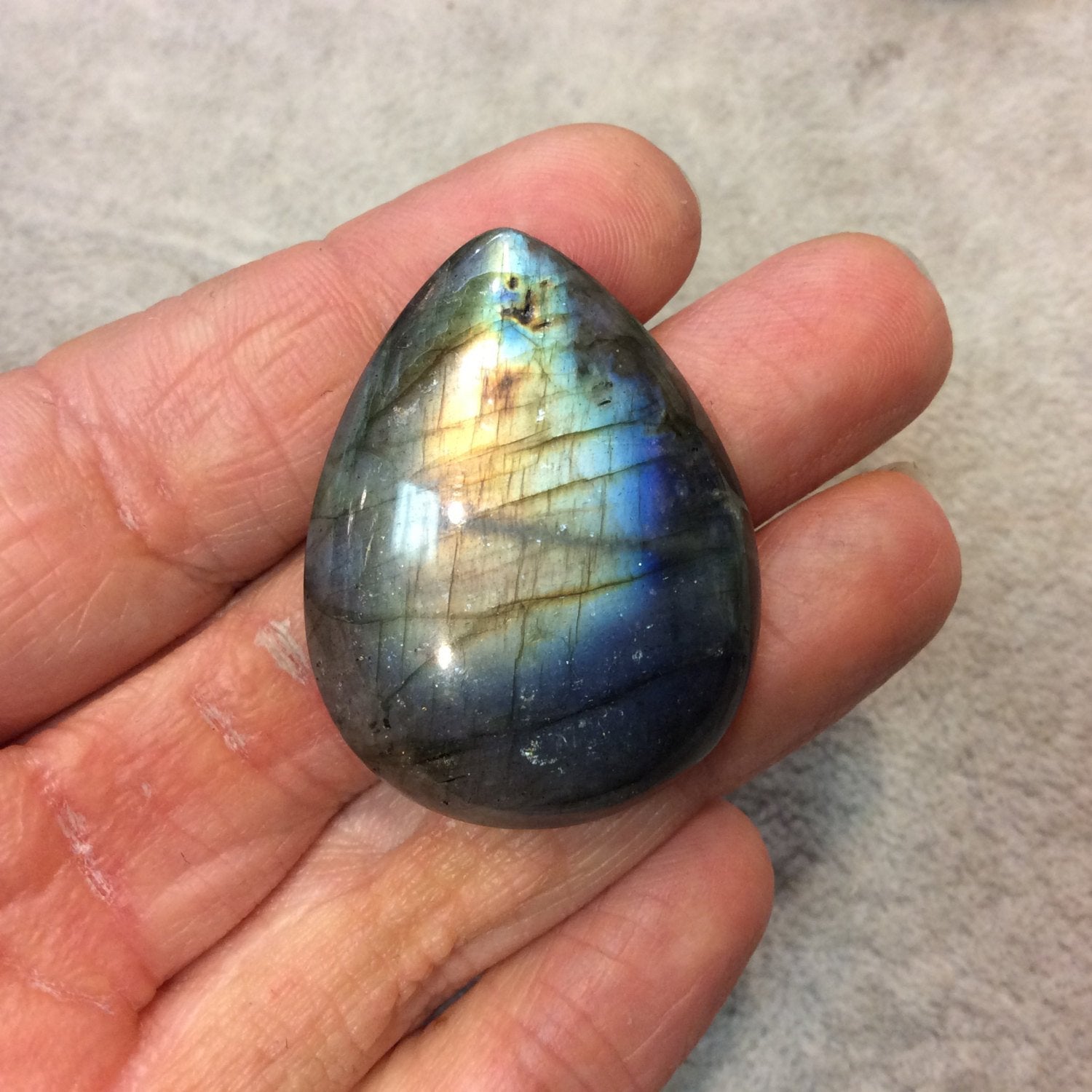 SPECIAL BATCH - AAA Pear/Teardrop Shaped Rainbow Labradorite Domed Back Cabochon - Measuring 30mm x 39mm, 9mm Dome Height - Gemstone Cab