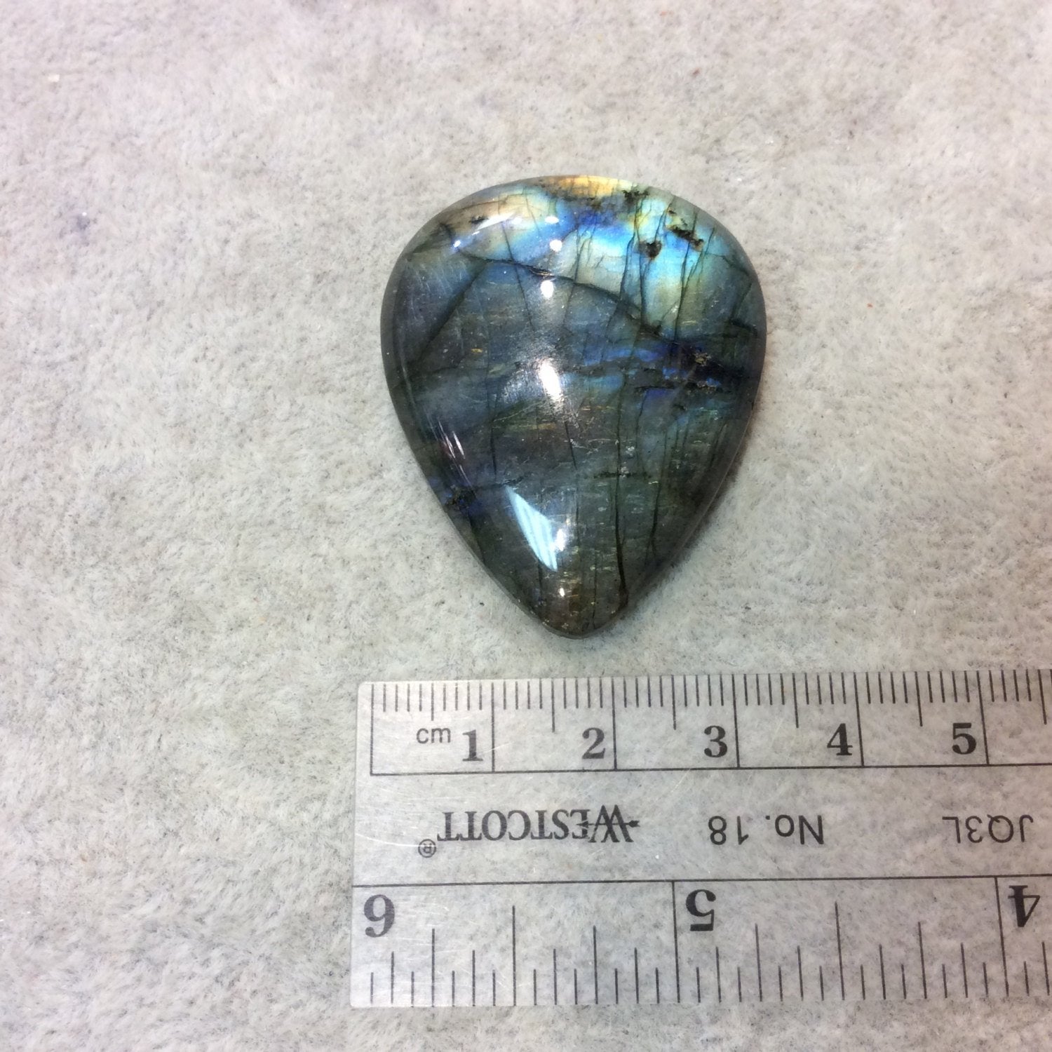 SPECIAL BATCH - AAA Pear/Teardrop Shaped Rainbow Labradorite Domed Back Cabochon - Measuring 34mm x 42mm, 8mm Dome Height - Gemstone Cab