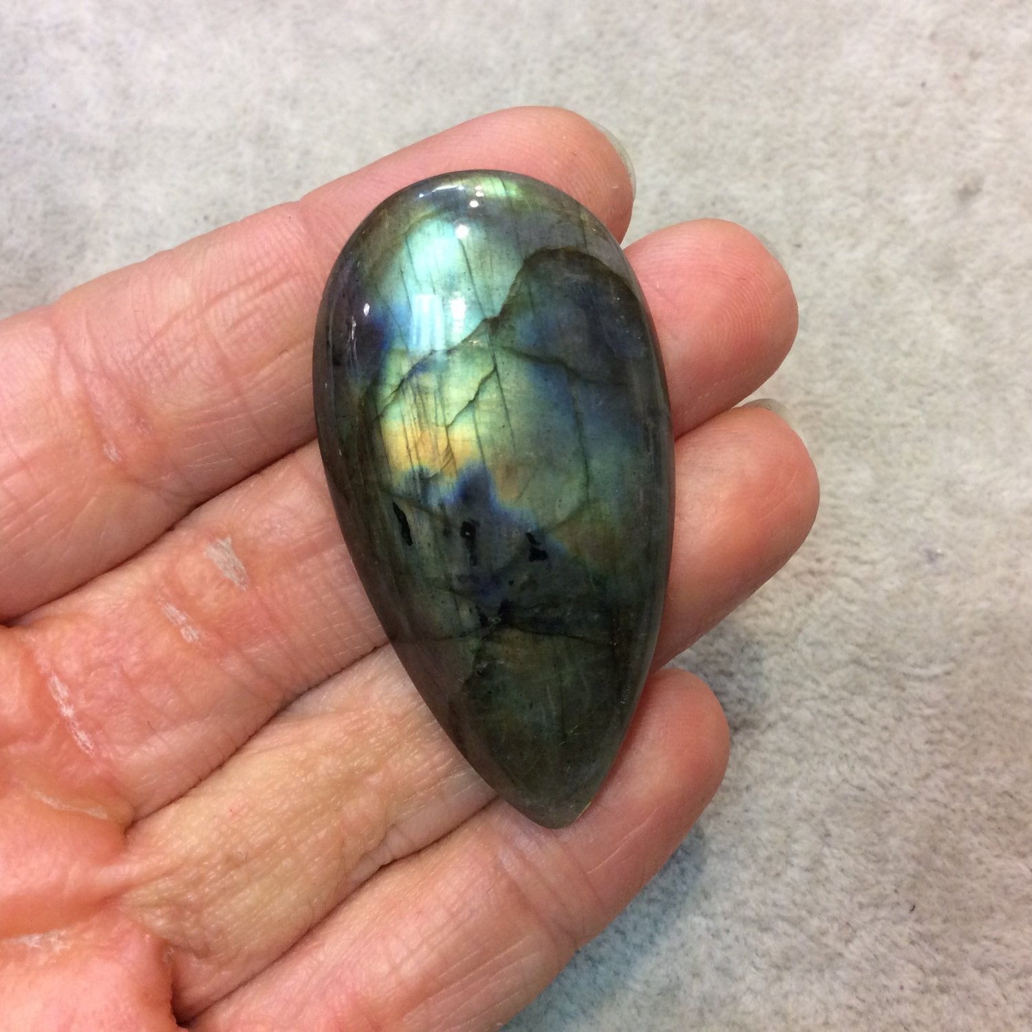 SPECIAL BATCH - AAA Pear/Teardrop Shaped Rainbow Labradorite Flat Back Cabochon - Measuring 28mm x 52mm, 8mm Dome Height - Gemstone Cab