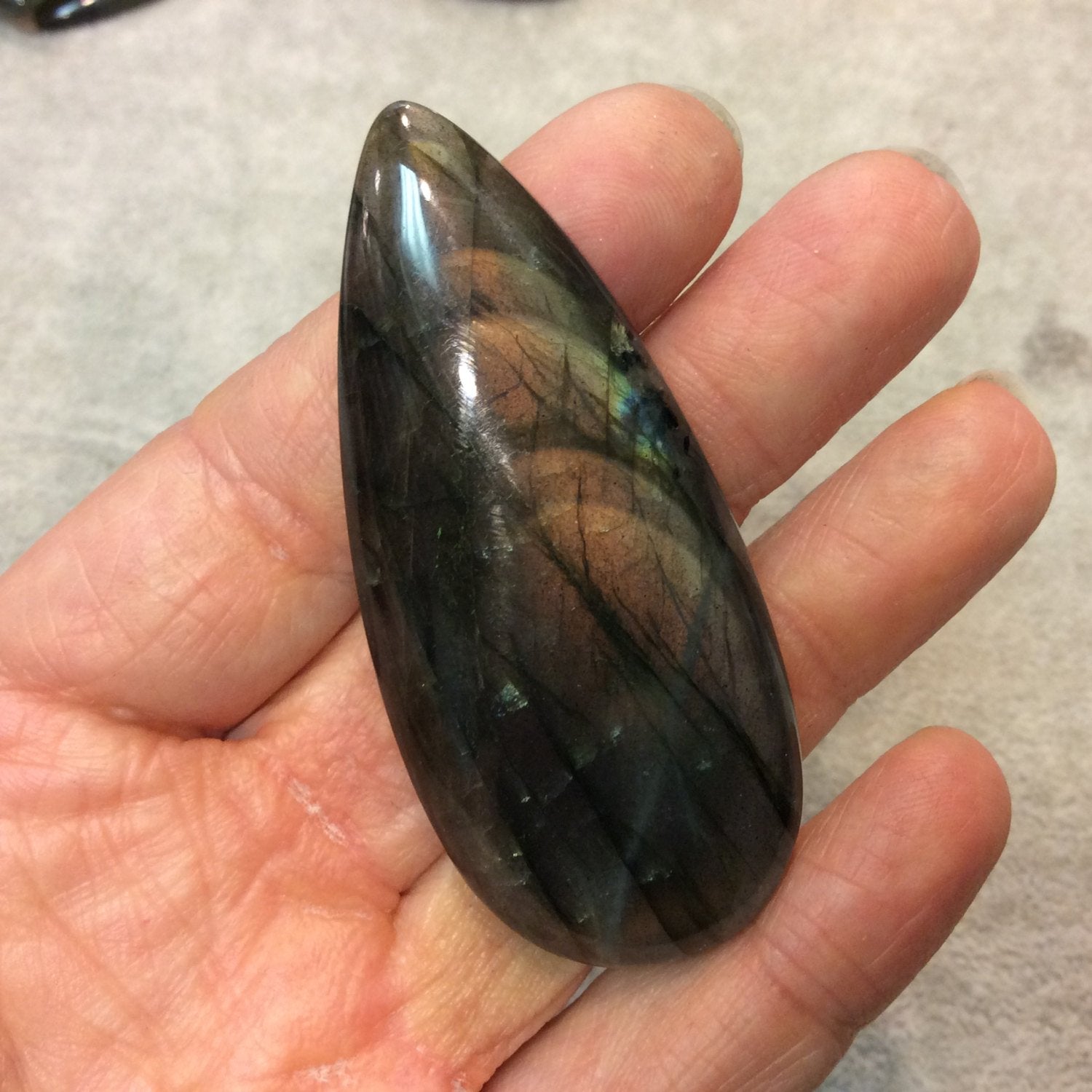 SPECIAL BATCH - AAA Pear/Teardrop Shape Peach/Orange Labradorite Domed Back Cabochon - Measuring 30mm x 69mm, 9mm Dome Height - Gemstone Cab