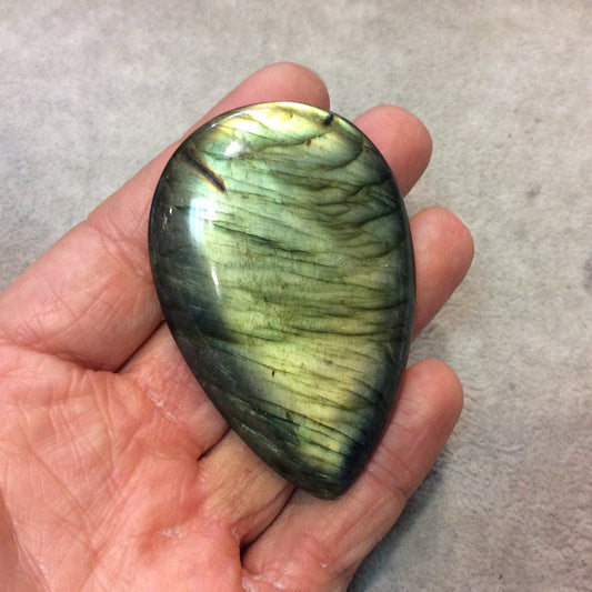 SPECIAL BATCH - AAA Pear/Teardrop Shaped Green Labradorite Domed Back Cabochon - Measuring 44mm x 67mm, 9mm Dome Height - Gemstone Cab
