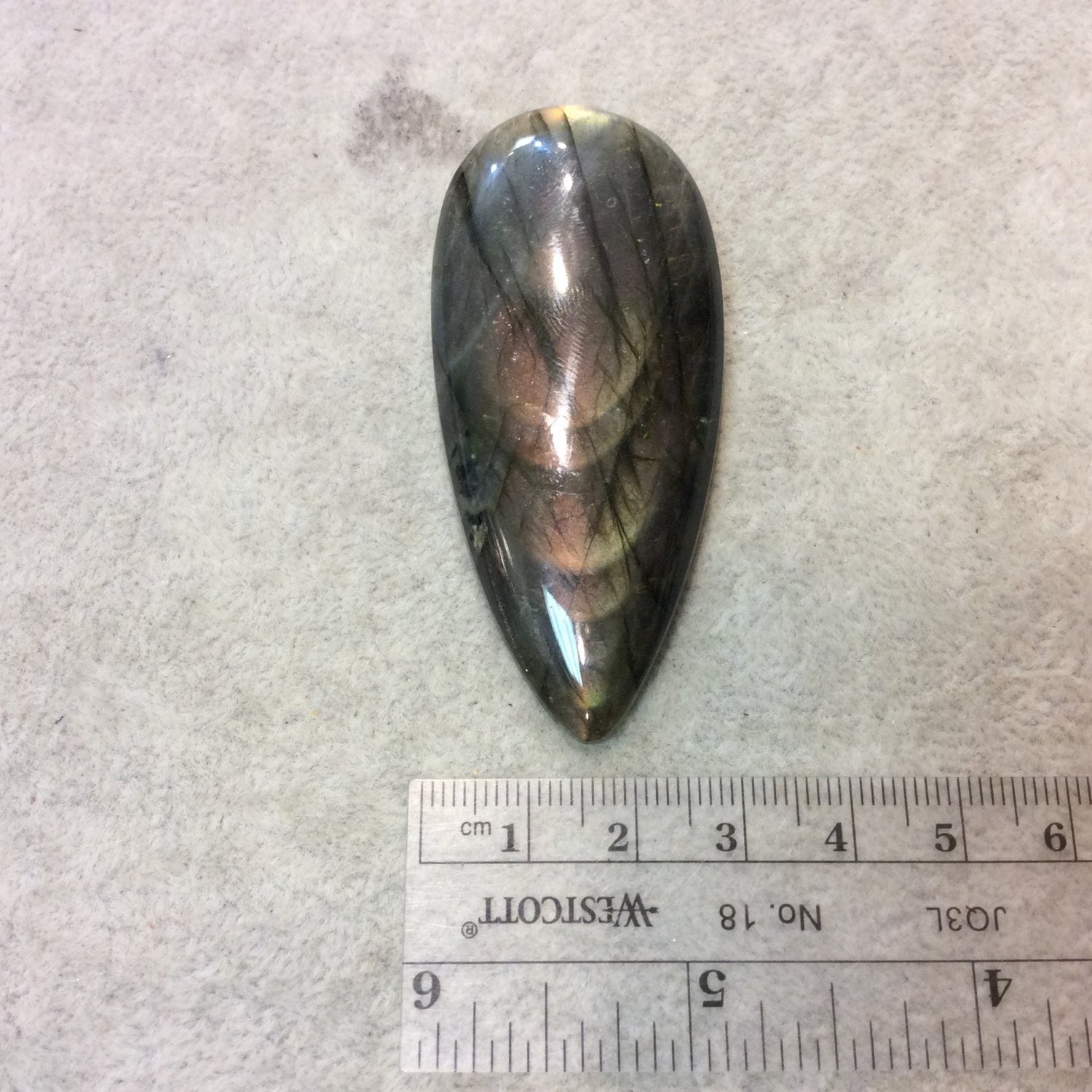SPECIAL BATCH - AAA Pear/Teardrop Shape Peach/Orange Labradorite Domed Back Cabochon - Measuring 30mm x 69mm, 9mm Dome Height - Gemstone Cab