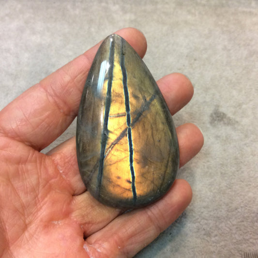 SPECIAL BATCH - AAA Pear/Teardrop Shaped Peach/Blue Labradorite Flat Back Cabochon - Measuring 43mm x 72mm, 10mm Dome Height - Gemstone Cab