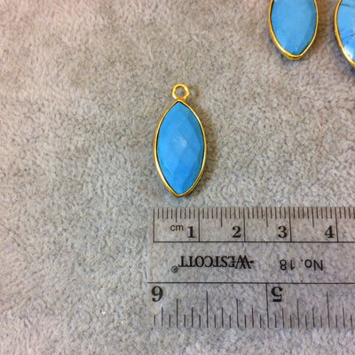 Gold Plated Faceted Stabilized Blue Howlite Marquise Shaped Bezel Pendant/Charm Component - Measuring 11mm x 22mm - Dyed Faux Turquoise