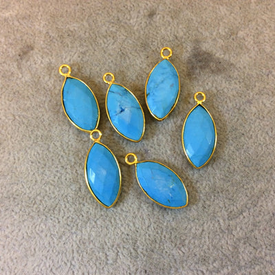 Gold Plated Faceted Stabilized Blue Howlite Marquise Shaped Bezel Pendant/Charm Component - Measuring 11mm x 22mm - Dyed Faux Turquoise