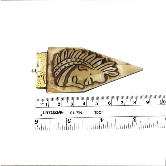 SALE 3.25" Light Brown Pointed Arrow Shape Natural Ox Bone Pendant with Carved Native Design - Measuring 40 x 84mm, Approx. - (TR325LBCNFA)