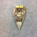 SALE 3.25" Light Brown Pointed Arrow Shaped Natural Ox Bone Pendant with Carved Buddha Design - Measuring 40 x 84mm, Approx. - (TR325LBCBFA)