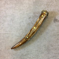 4.5" Long Brown Ox Bone Tusk Shaped Pendant with Dotted Gold Cap and Metal Dot/Line Inlay - Measuring 17mm x 116mm (TR049-BR)
