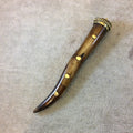 SALE - 4.5" Long Medium Brown Ox Bone Tusk Shaped Pendant with Dotted Gold Cap and Metal Dot Inlay - Measuring 17 x 116mm
