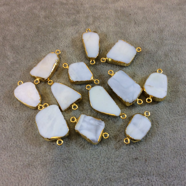 Gold Plated Light Blue/White Peruvian Opal Freeform Shape Slice Connectors - Measuring 13mm x 20-25mm, Approx. - Sold Individually