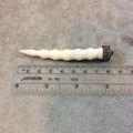 3" Spiral White/Ivory Ox Bone Skinny Tusk Pendant with Pave Cubic Zirconia Encrusted Cap - Measuring 12mm x 80mm - Sold Individually