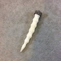 3" Spiral White/Ivory Ox Bone Skinny Tusk Pendant with Pave Cubic Zirconia Encrusted Cap - Measuring 12mm x 80mm - Sold Individually