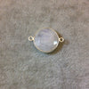 Sterling Silver Faceted Round/Coin Shaped Moonstone Bezel Connector Component - Measuring 18mm x 18mm - Natural Semi-Precious Gemstone