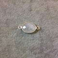 Sterling Silver Faceted Oval Shaped Moonstone Bezel Connector Component - Measuring 10mm x 15mm - Natural Semi-Precious Gemstone